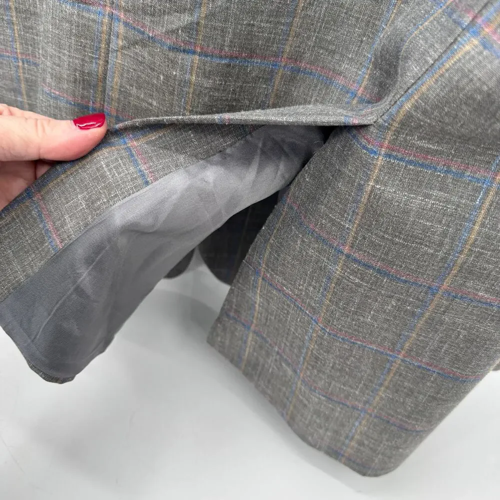 Austin Reed Blazer Mens 48 R Wool Silk Linen Gray Plaid Jacket Sport‎ Coat